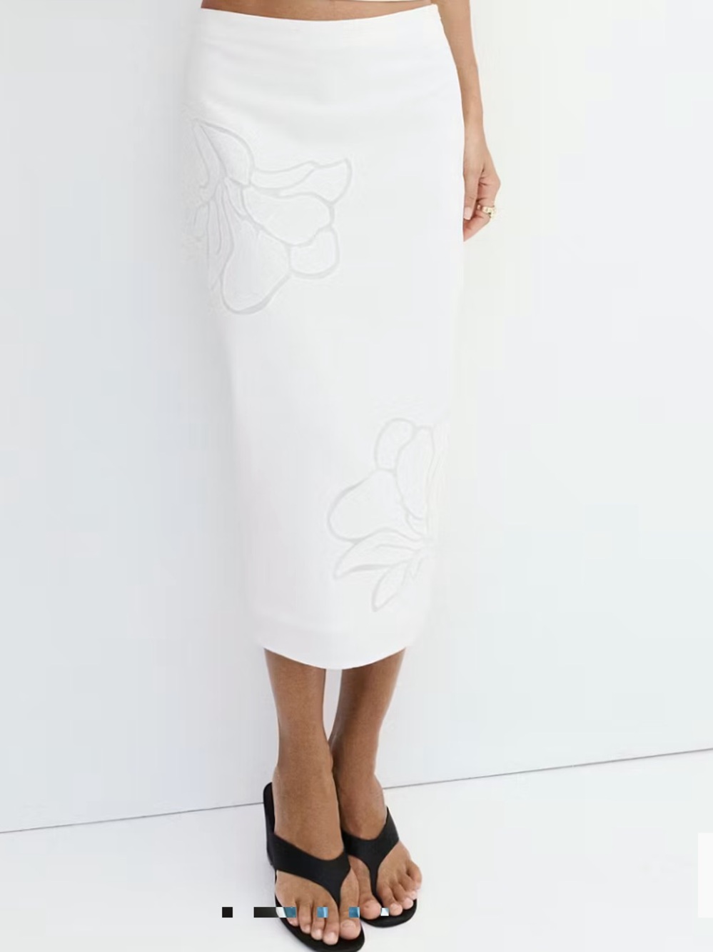 Mango White Midi Skirt with Floral Embroidery FLORAL EMBROIDERED LINEN SKIRT1368